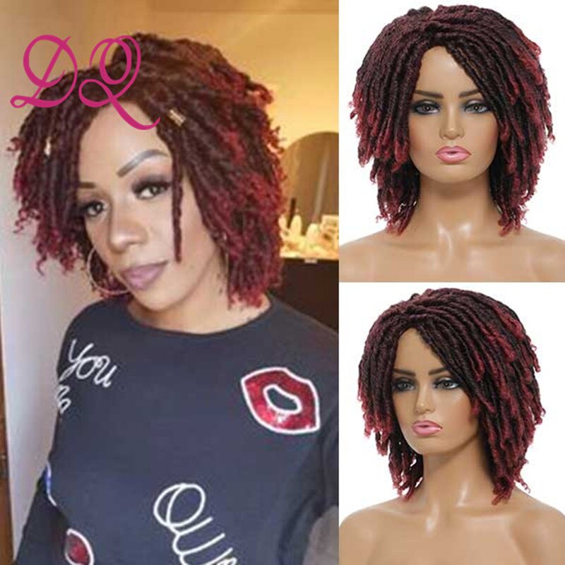 DQ Braided Wig For Women Synthetic Wig Short Dreadlock Hair Wig Curly Ombre Crochet Twist Hair Wigs GREY
