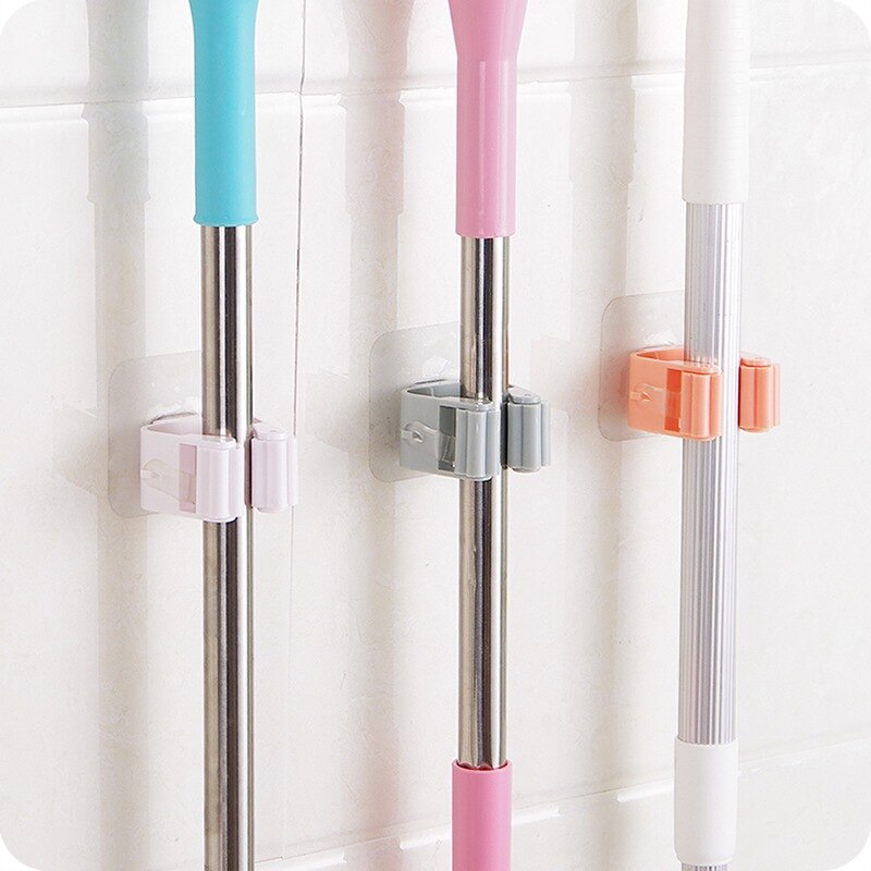 Mop Broom Holder Wall Mounted Mop Holder Household Adhesive Storage Broom Hanger Mop Hook Racks Kitchen Bathroom Organizer: 3 pieces