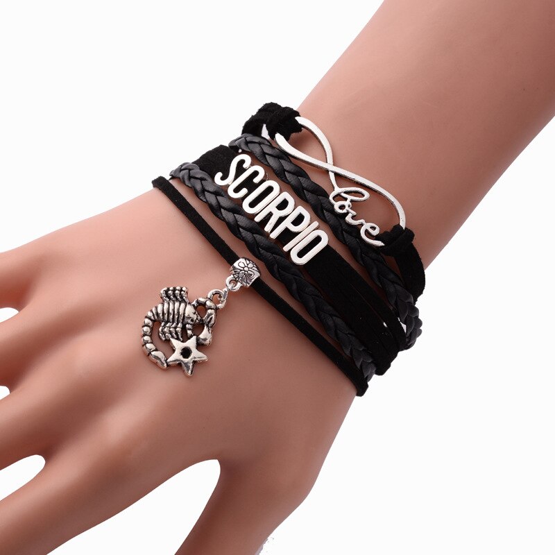 Mænd kvinder 12 stjernebillede stjernetegn fletning reb læder horoskop armbånd fødselsdag smykker: Skorpion