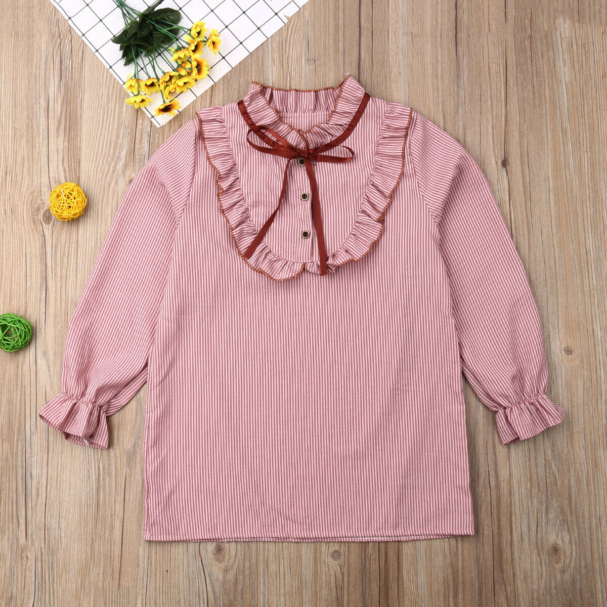 Kids Meisje Gele Blouse Mode Vlinder Kraag Verstoorde Shirts Bladerdeeg Lange Mouwen Kleding Kinderen meisje Top: Roze / 8