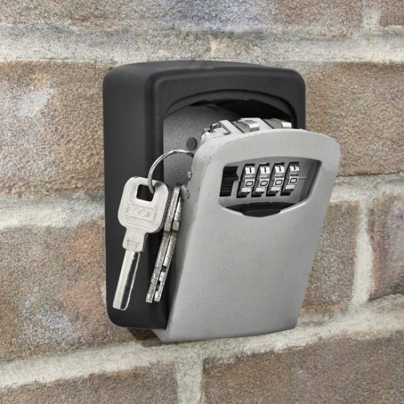 Wall Mounted Metal Alloy Key Lock Box Key Safe Box Weatherproof 4 Digit Combination Key Storage Security Lock Box Indoor Outdoor