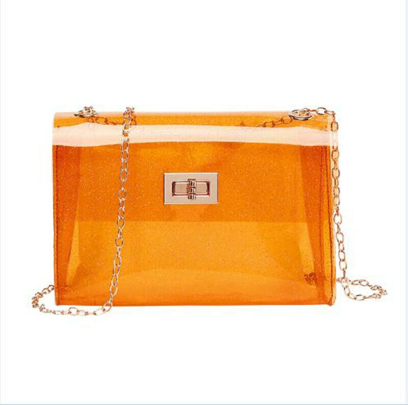 Vrouwen snoepkleurige transparante pvc doorzichtige crossbody jelly bag handtas schoudertas portemonnee zwart wit tas: Geel