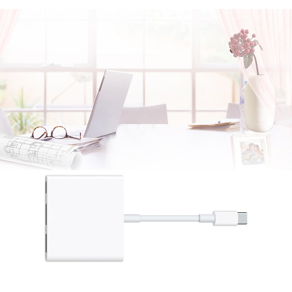 USB-C Digital AV Multiport Adapter with USB Port White Durable for Apple