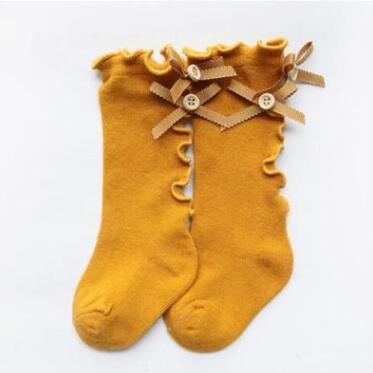 baby girl bow wood ear style baby leg warmers knee high toddler leg warm cotton long tube baby girls lace girl leg warms infant: Yellow 1to3year