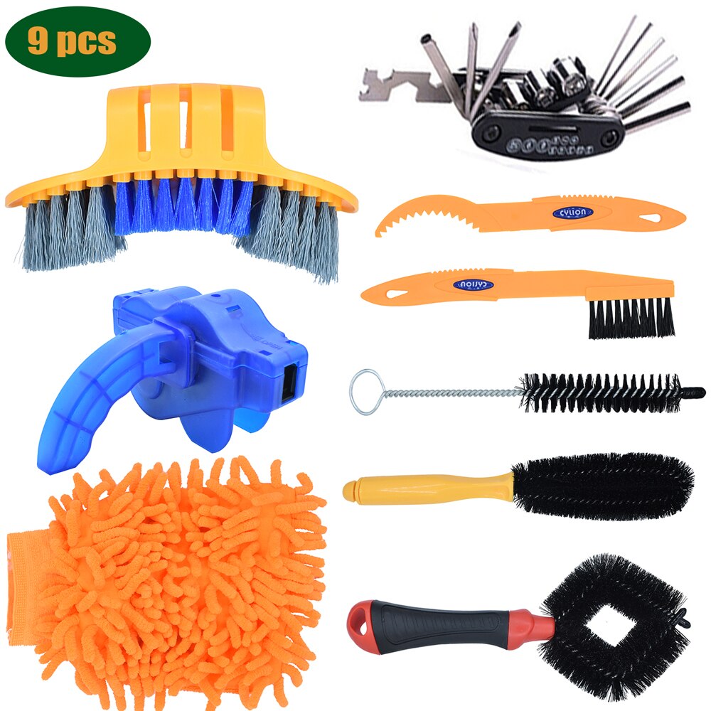 Bike Cleaning Kit Bicycle Chain Cleaner Clean Tire Brush Road MTB Cycling Cleaning Gloves Kits Cleaners Tool for Mountain, City: violet