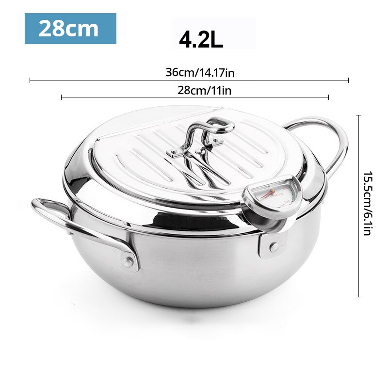 1 pz in acciaio inox coppa dell'olio termometro per uso domestico con coperchio Tempura friggitrice ad olio piccola padella per patatine fritte a risparmio energetico: verde chiaro