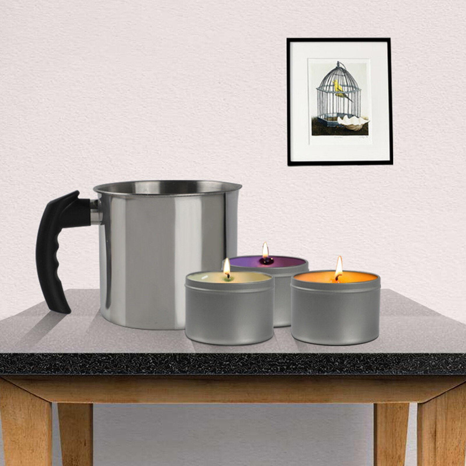 DIY Candle Making Set Wood Natural 100PCS Candle Wicks Melting Pot And Wooden Chip Holder Wood Wax Core Handmade Wax Making Tool