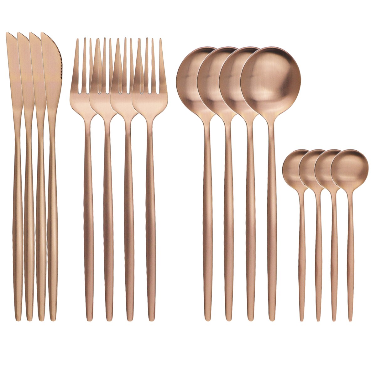 4Set/16Pcs Red Gold Dinnerware Cutlery Set Western Knives Fork Tea Spoon Dinner Tableware Stainless Steel Kitchen Silverware Set: Rose
