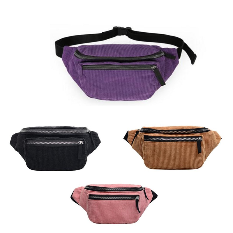 corduroy Waist Bag Zipper Chest Bag Sport Canvas Fanny Pack Girl Waist Belt Bags Phone Waist Pack for women