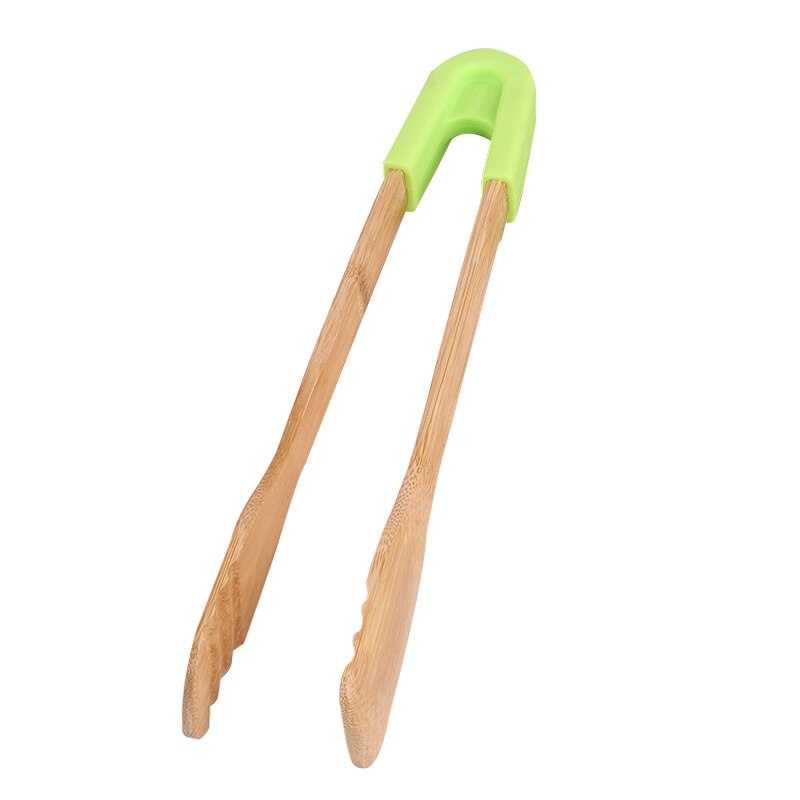Bamboe Keuken Tang Hout Voedsel Toast Dienst Tang Serveren Voorgerechten Desserts Salades Brood Barbecue Pastry Klem Pincet Clip: green  square