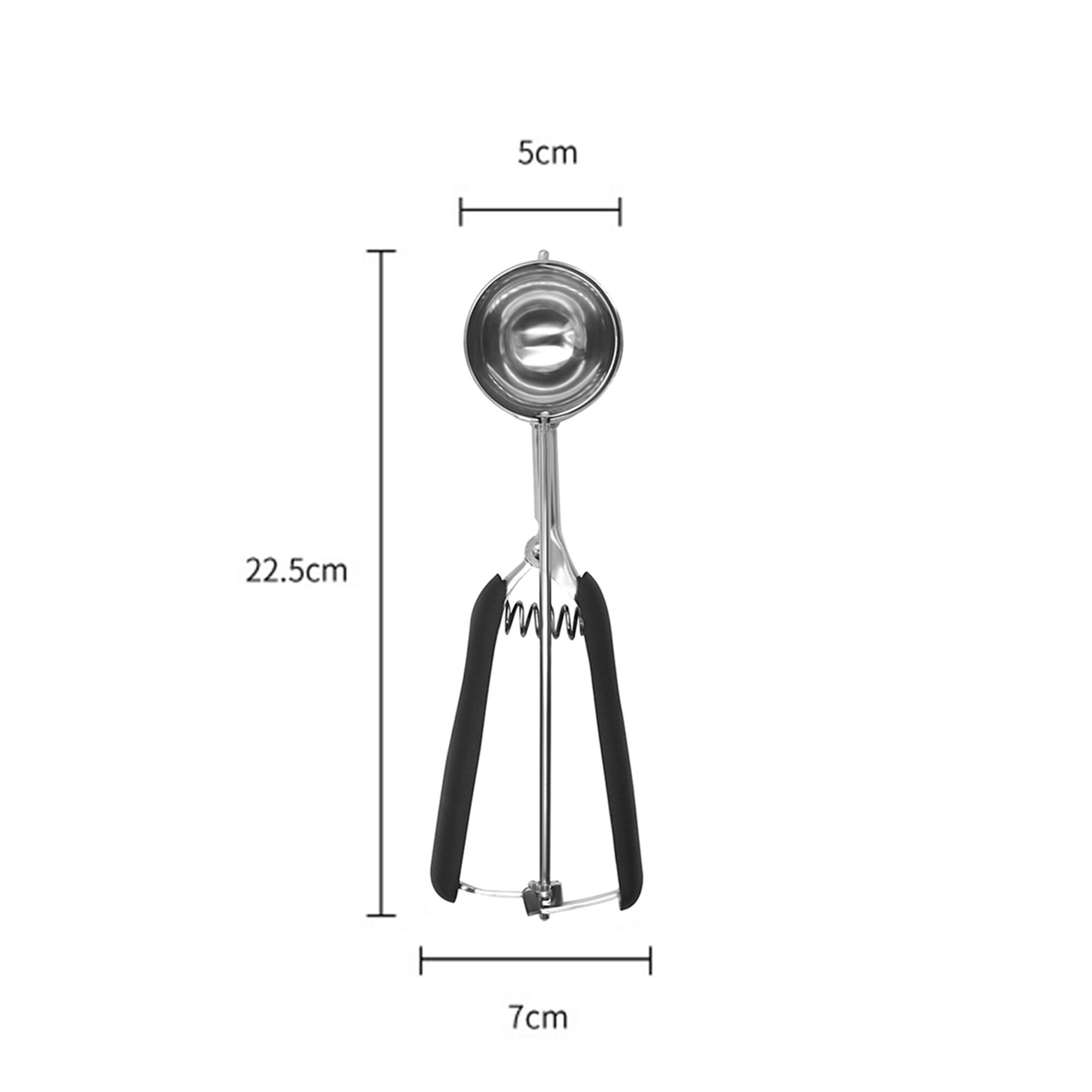 Ice Cream Scoop with Trigger Stainless Steel Dough Baking Sorbet DIY Maker: Black-5cm