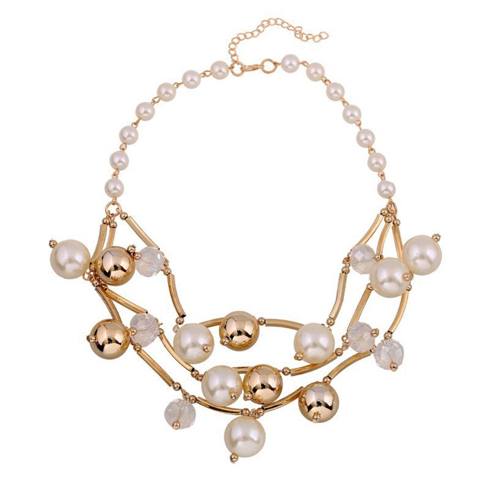 Collar multicapa de perla de imitación cadena multicapa para mujer, accesorios de ropa llamativa, color blanco y negro