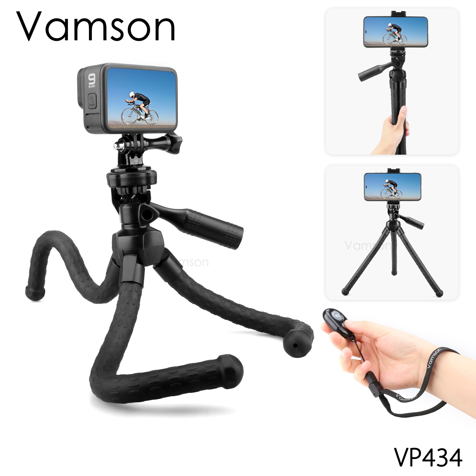 Vamson-trípode Flexible con control remoto inalámbrico para cámara de acción, accesorios para gopro 10 9, VP434
