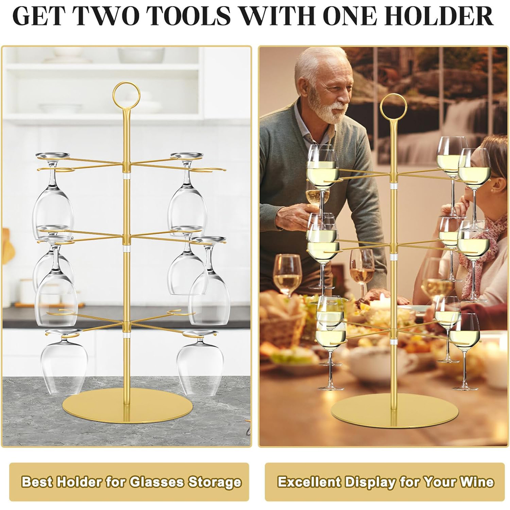 Cocktail Tree Stand 3 Tiers 12 Houders Hoogvoetige Cup Metalen Opknoping Rack Champagne Toren Stand Display Voor Drankjes Party