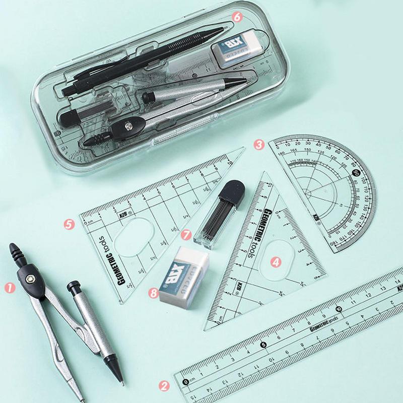 Geometry Kit 10X Geometry Compasses Set Protractor Kit With Storage Box Student Supplies Math Tool Kit For School