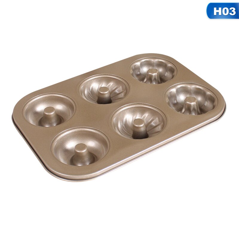 6-Cavity Nonstick Donut Pan Donut Baking Pans Carbon Steel Donut Baking Tray Bagels Mold Maker Cake Biscuit Tin Bakware: H03