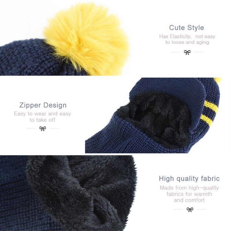Knit Short Plush Hooded Scarf Kids Hat And Scarf Child Winter Warm Protection Ear Cap Scarves Girls Boy Accessories