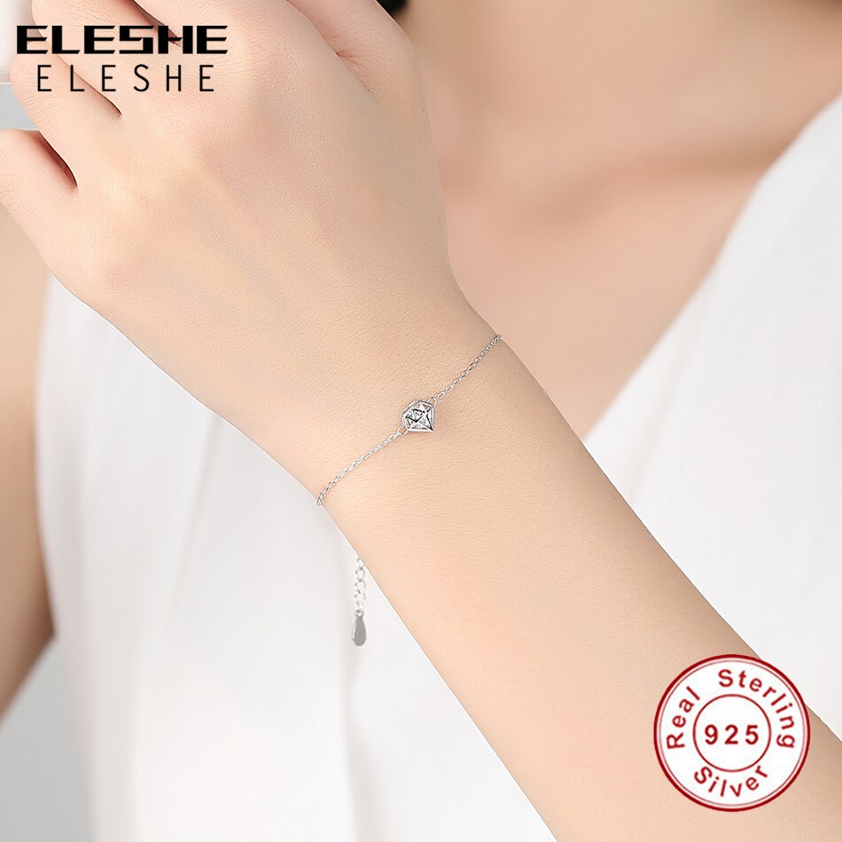 ELESHE Romantic Hollow Round Cut Clear Cubic Zirconia Charm Bracelet 925 Sterling Silver Bracelet for Women Jewelry