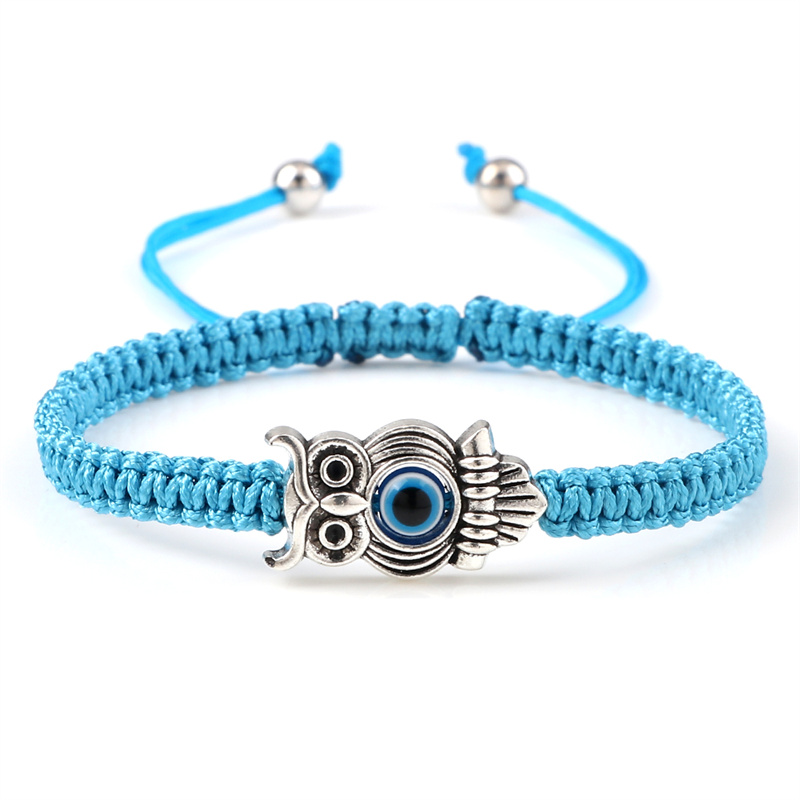 Pulsera ajustable de ojo de la suerte para hombre y mujer, brazalete trenzado de cuerda de hilo rojo hecho a mano, amuleto de búho, joyería de la amistad: Cobalto violeta
