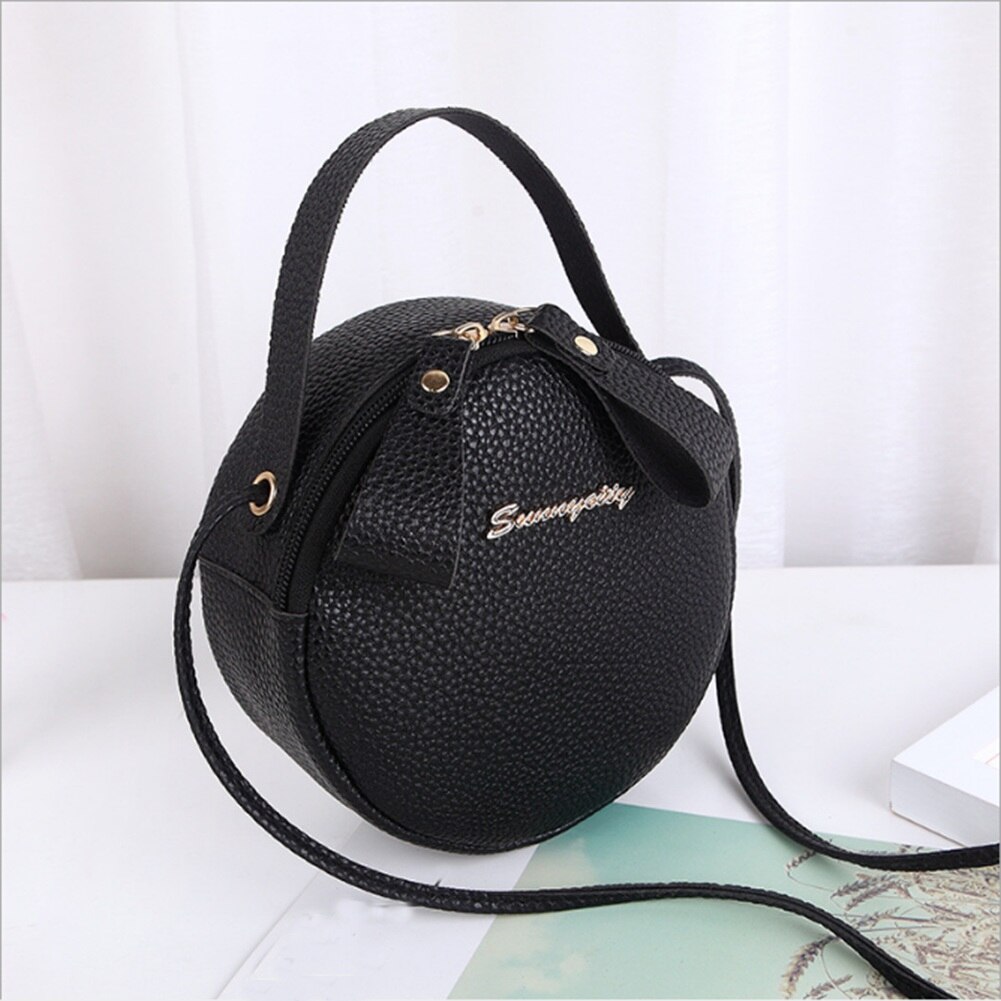 Bolso redondo de piel para mujer, bolsas de mensajero de hombro, de a la: Negro
