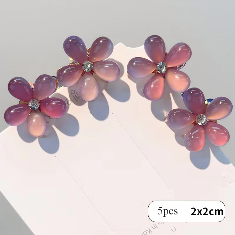 5pcs Double Side Crystal Flower Hair Claw Rhinestones Alloy Hair Clamp for Girls Sweet Summer Side Clip Hair Styling Accessories: transparent