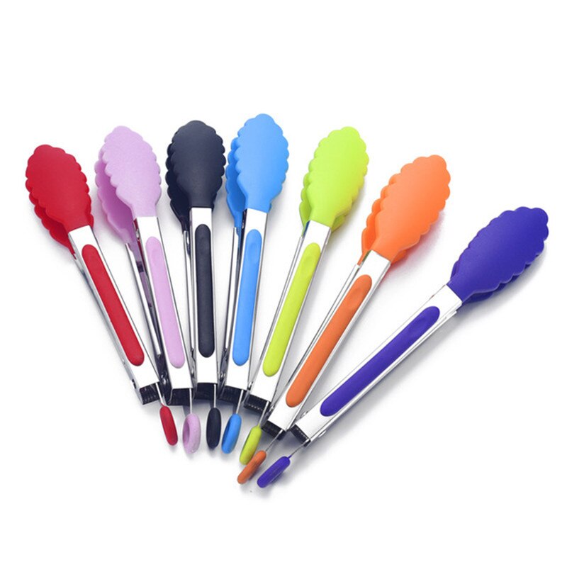 Stainless steel Toogs Silicone Kitchen Tongs BBQ Clip Salad Bread Cooking Food Serving Tongs Restaurant Food Folder Kitchen Tool