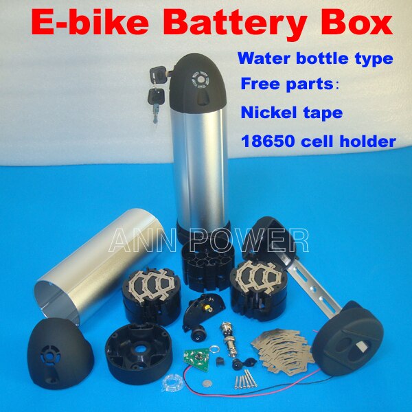 Elektrische Fiets Batterij Case Water Fles Type E-Bike Batterij Doos Voor 36V 10A Batterij Pack Met Gratis houder En Nikkel Riem