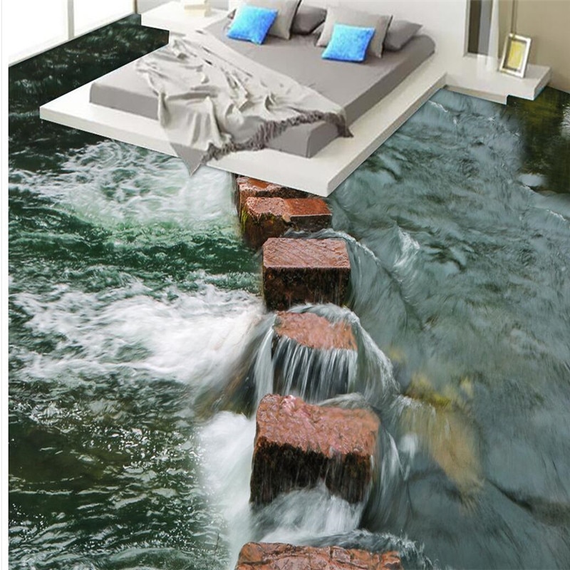 Beibehang Floor 3D Behang Moderne Art river stenen Badkamer Vloer Mural-3d PVC Behang zelfklevende Floor Wallpaper-3d