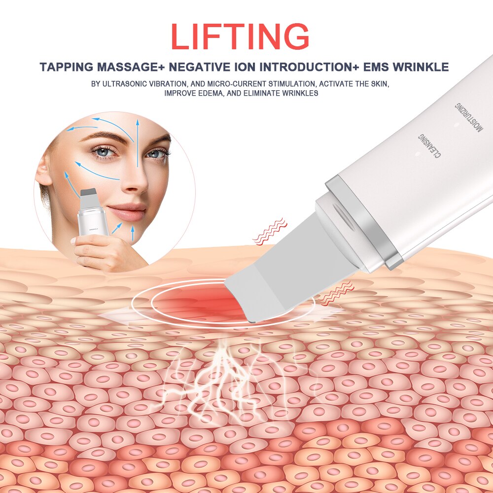 Diepe gezichtsreiniging, huidscrub, verwijdert vuil, mee-eters, vermindert rimpels, gezichtslifting, peelingtool, geen ultrasoon duwtje.