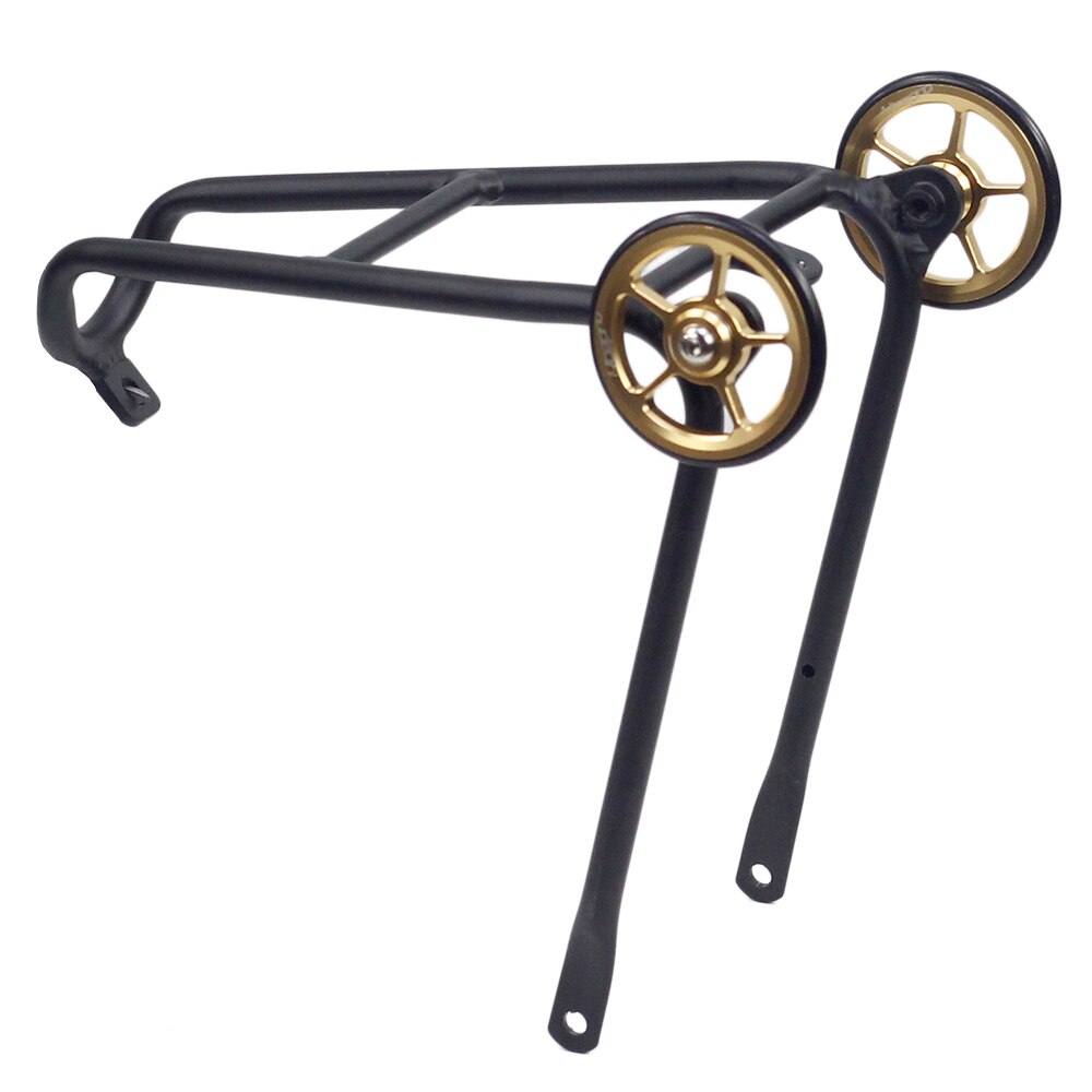 Bicycle Alloy Rear Shelf Q Rack With Easywheels for Brompton 3SIXTY PIKES Folding Bike Lightweight Rear Rack 150g: Black-Champagne