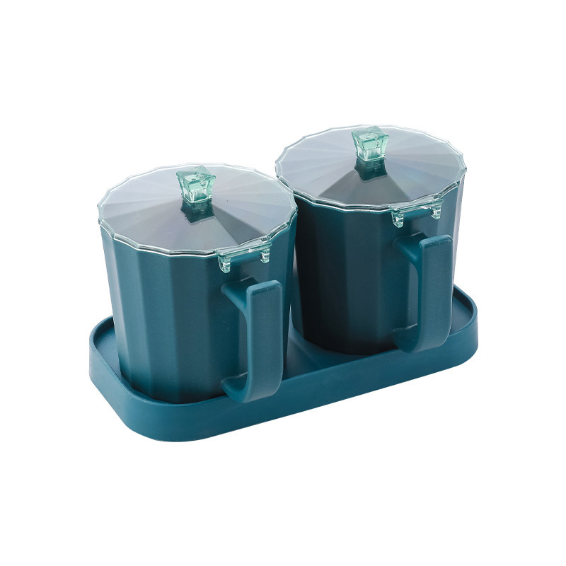 Kitchen Spice jar Set Multi-grids Seasoning Box With Lids Spoon Plastic Pepper Salt Condiment Bottle Kitchen Tools Accessories: blue 2 grids