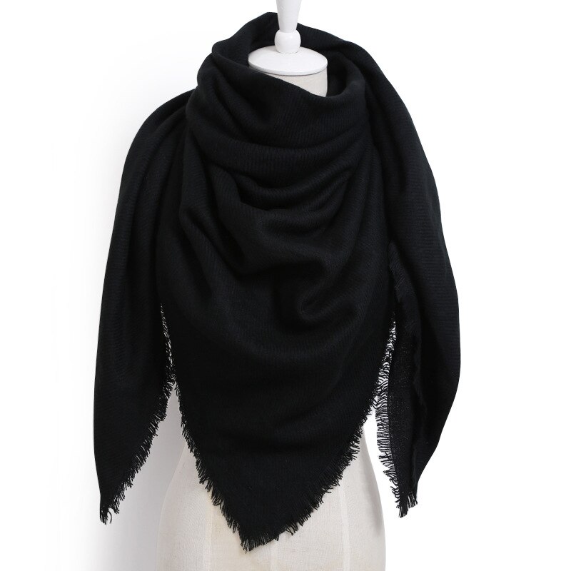 de luxe femmes hiver écharpe en cachemire grande couverture écharpe envelopper longue laine châles écharpes femmes couleur unie écharpe Hijab: black scarf