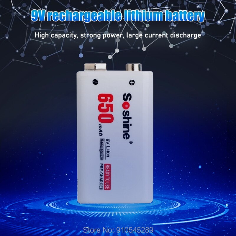 Soshine 6F22 650mAh 9V Li-ion Rechargeable Battery with Portable Battery Box for Multimeter / Wireless Microphone / Alarm