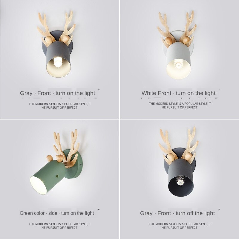 Wandlamp van ijzeren gewei, ganglamp, kinderkamerlamp, bedlamp in scandinavische stijl, lamp van smeedijzeren hout