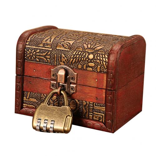 Vintage Schatkist Houten Sieraden Trinket Opbergdoos Case Houder Met Slot Parel Ring Houten Schatkist Organizer: Combination Lock