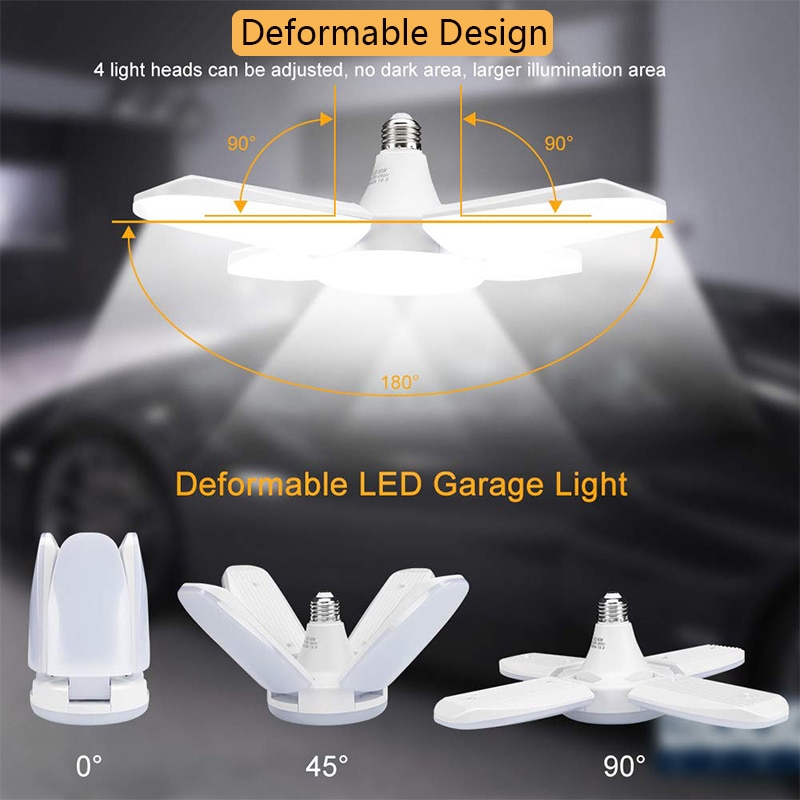 Tre blad led garagelampa 60w fläktblad led glödlampa garage led lampa  e27 hopfällbar deformation industrilampa 220v lager