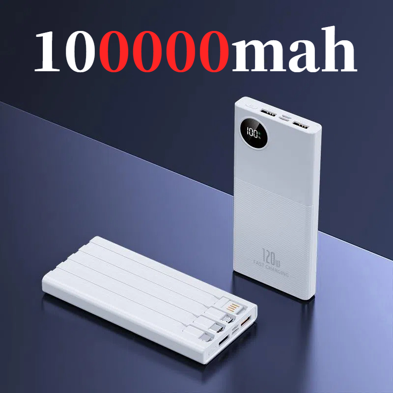 ONEPLUS 200000mAh Power Bank 120W Super Fast Charge Portable Charger Built in Cables LED Digital Display For iPhone Xiaomi IOS: Red