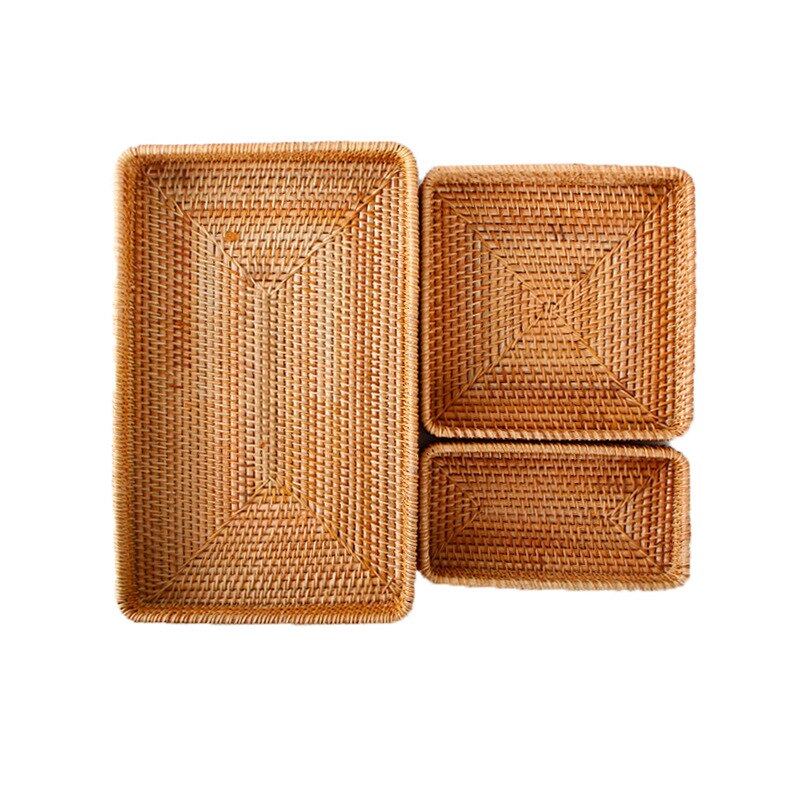 Handmade Rattan Basket Rattan Storage Box Snack Bread Fruit Food Breakfast Desktop Display Tray Dessert Tray Plant Basket