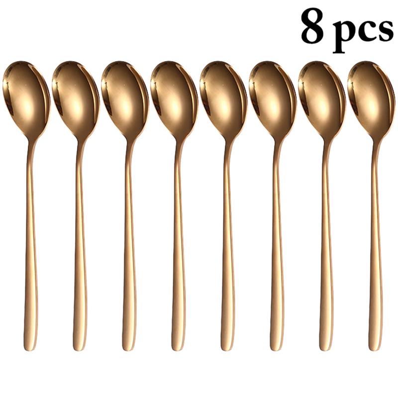 Eenvoudige Salade Lepel 8Pcs Rvs Lepel Serveren Diner Lepels Kleurrijke Unieke Lepels Voor Keuken: Rose Gold