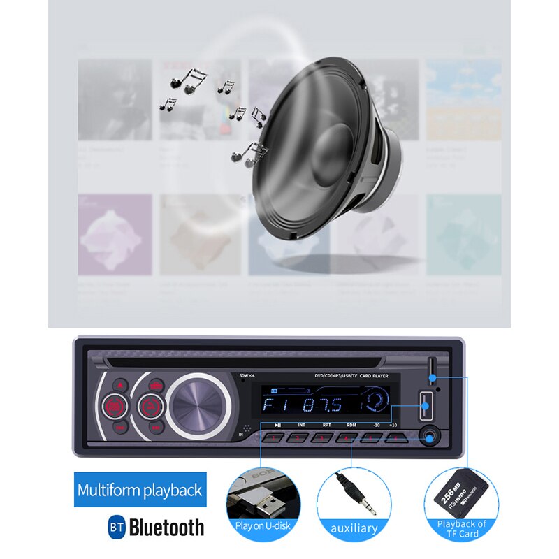 Car Stereo CD Player Single Din Bluetooth o and Hands Free Calling MP3 Player CD/DVD/VCD USB