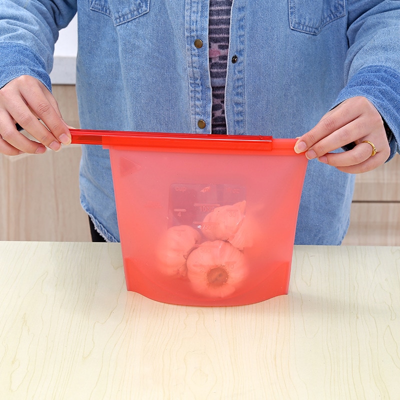 Återanvändbar silikon matpåse silikon ziplock påsar kyl mat fryspåsar 1000ml mjölk frukt kött färska förseglade förvaringspåsar