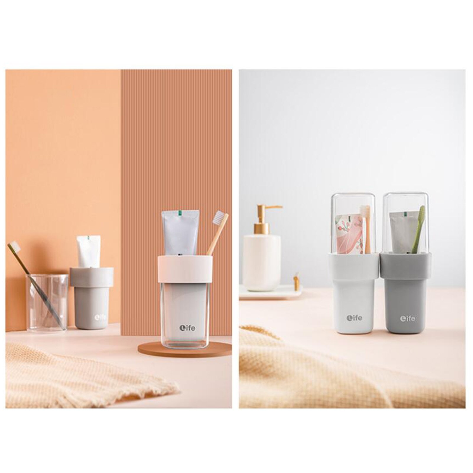 Portavasos Simple de doble capa para lavado de dientes, caja de almacenamiento para cepillo de dientes de viaje para pareja, conjunto para lavar el baño, taza dental