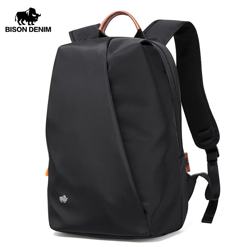 Bison denim sort afslappet mænds rygsæk 15.6 tommer laptop rygsæk vandtæt rejse udendørs rygsæk skole teenager