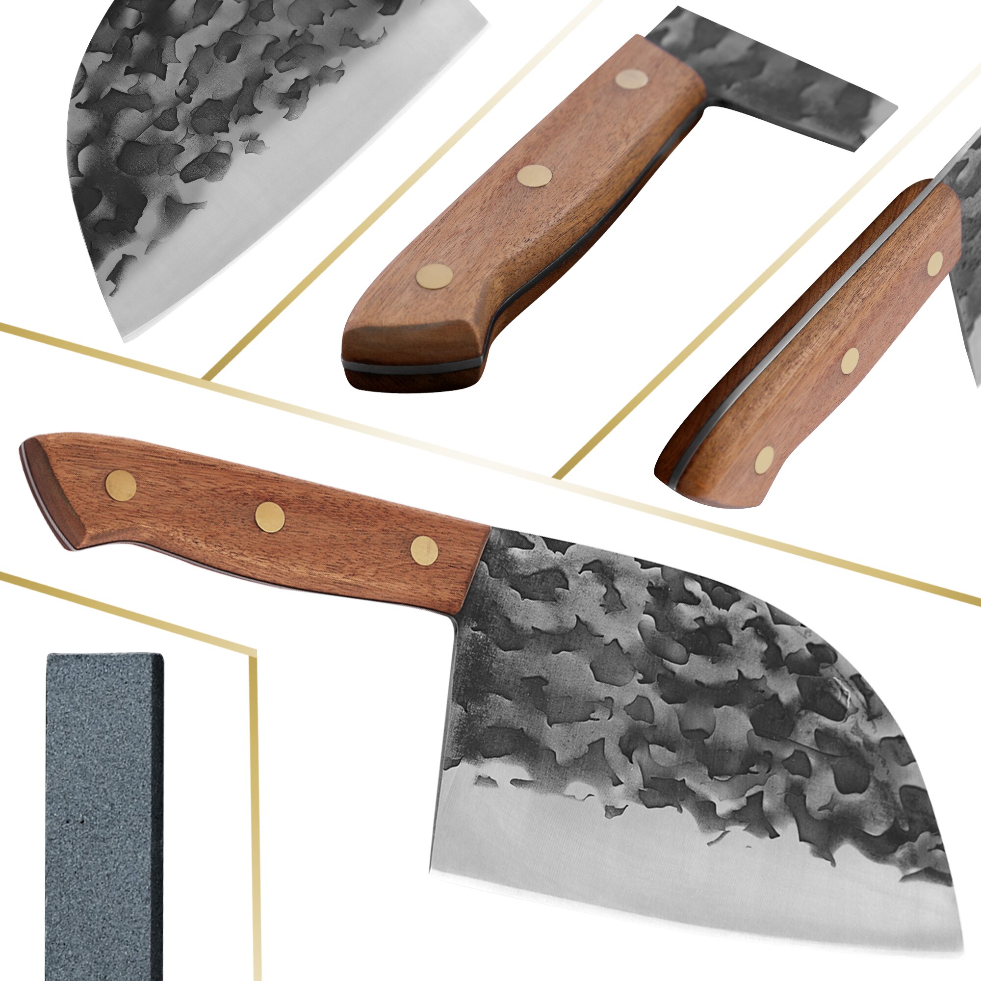 Handmade Forged Kitchen Butcher Knife Wide Blade Stainless Steel Knife Full Tang Wood Handle Cleaver Chopping Chef Knife Sheath