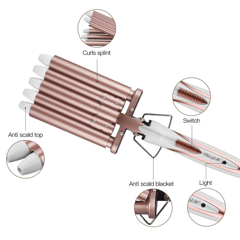CkeyiN 5 Barrels Hair Curler Ceramic Negative Ion Curling Iron Electric Waver Fast Heating 16MM Hair Stying Tool