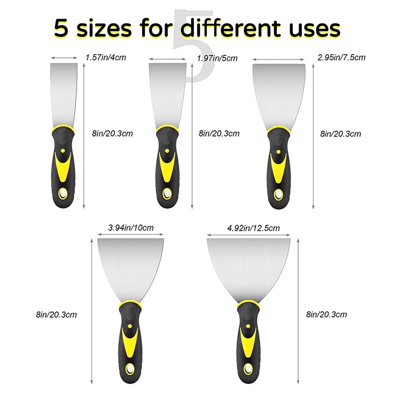 5Pcs Putty Knife Set 1.5/2/3/4/5 Inch Spackle Knife Set Stainless Steel Cleaning Shovel for Remove Wallpaper