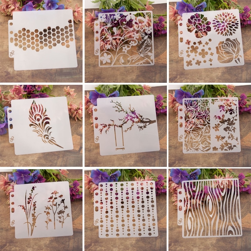 9pcs/set Tree Airbrush Painting Stencil DIY Scrapbooking Album Craft Reusable