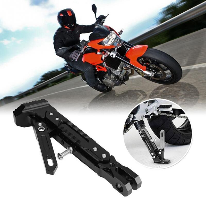 Black Universal Motorcycle Plastic Side Stand Moto Bike Kickstand Non-slip Plate Side Extension Support Foot Pad Base