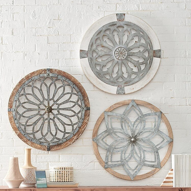 Arv rund vegg dekor kunst tre hengende ornament veggfeste rustikk hjem resturant stue dekorasjon: 3 stk sett / 20cm flate