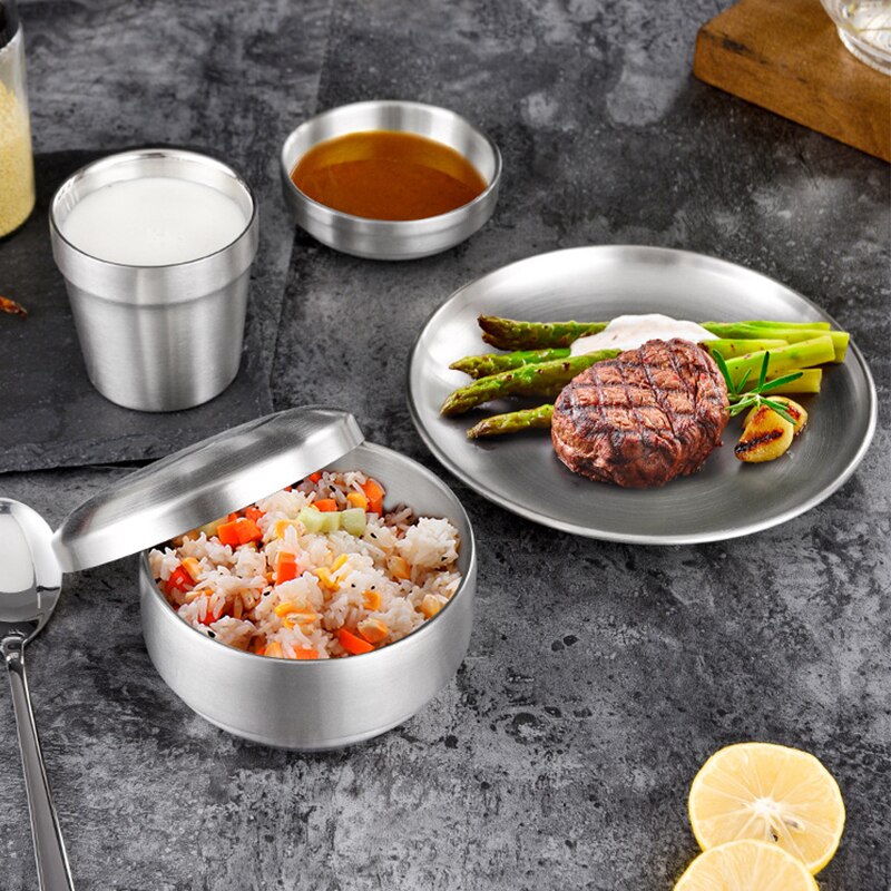 6Pcs Rvs Koreaanse Servies Barbecue Restaurant Cup Lepel Eetstokjes Diner Plaat